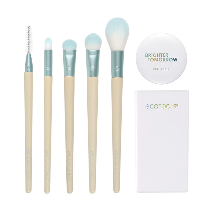 Set de pensule de machiaj EcoTools Brighter Tomorrow, 5 pensule + oglindă compactă + suport, 7 piese