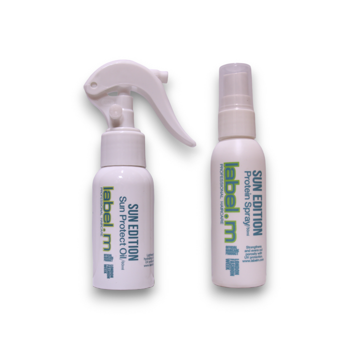 Set spray pentru păr Label.M Sun Edition + ulei de păr + șampon, cu filtru UV, 50 ml + 60 ml + 60 ml