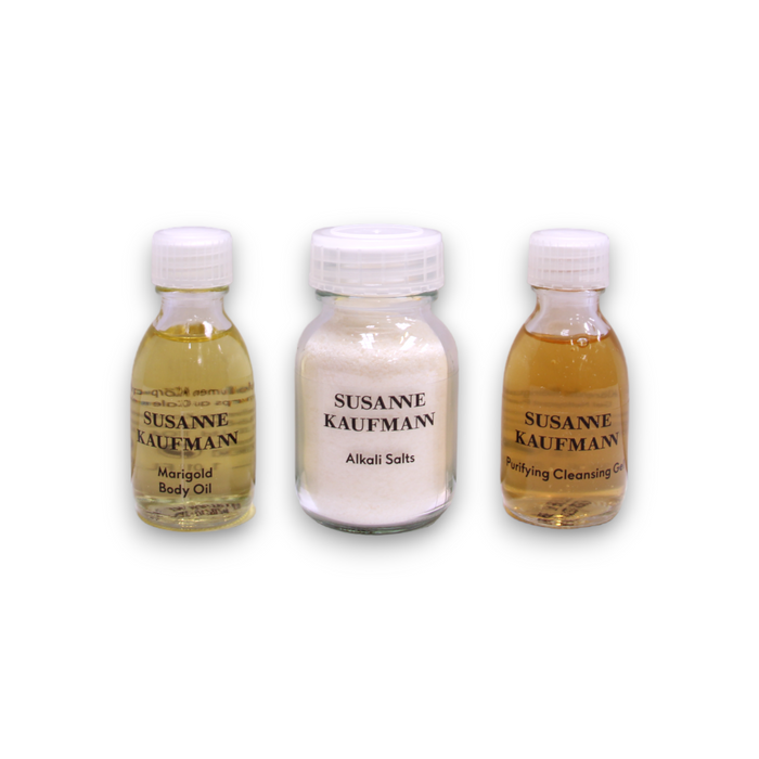 Set de îngrijire a pielii Susanne Kaufmann Home Spa Collection, gel de curățare 30 ml + unt de corp 15 ml + exfoliant enzimatic