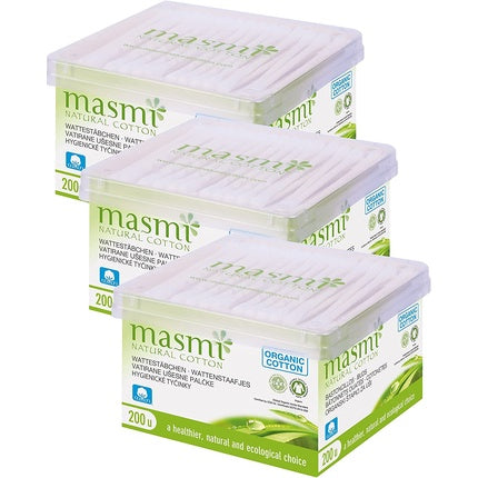 Betisoare de bumbac Masmi Natural Cotton, 200 bucati, organice