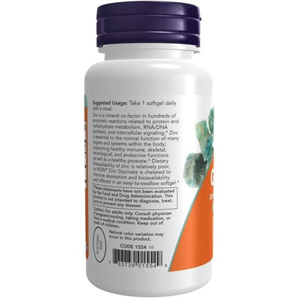 Supliment alimentar, Now Foods, Zinc Glycinate, 120 capsule moi, 30 mg zinc