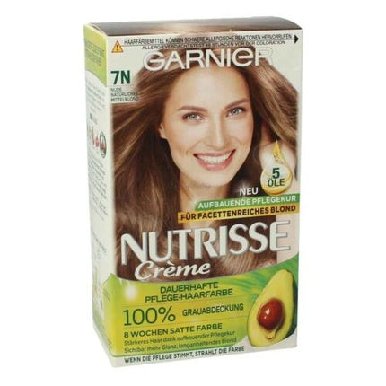 Vopsea de păr permanentă Garnier Nutrisse Creme 7N Nude Natural Medium Blonde, 224 g
