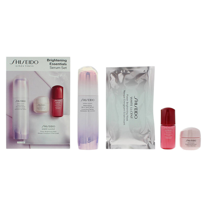 Set seruri și gel-cremă Shiseido Brightening Essentials, corector de pete + hidratant, 50 ml + miniatură 10 ml + 15 ml