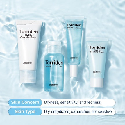 Kit de probă Torriden Dive-In Quartet, îngrijire zilnică 4 pași, cu acid hialuronic