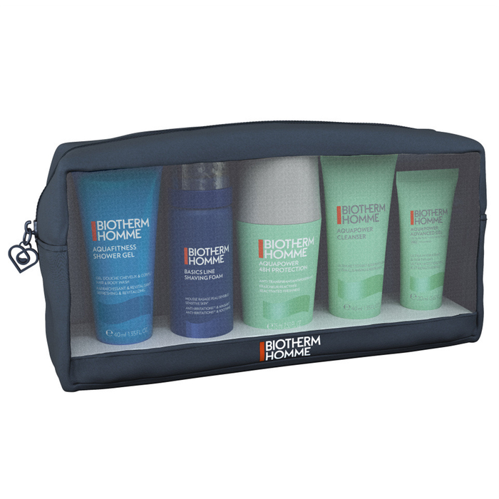 Set Biotherm Homme: spumă de ras 50 ml + gel de curățare 40 ml + gel de duș 40 ml + deodorant roll-on 75 ml + gel de față