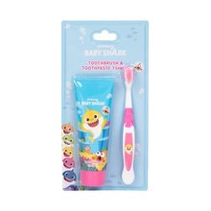 Set periuță și pastă de dinți pentru copii, Baby Shark, roz și albastru
