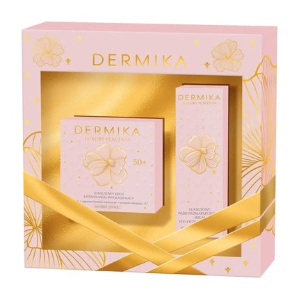 Set Cosmetice Dermika Luxury Placenta, Cremă Lifting și Netezire 50ml + Ser Anti-riduri pentru Ochii și Pleoape 15ml, Roz