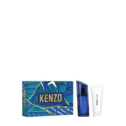 Set Parfum Kenzo Homme Intense, Christmas 24, cutie albastră cu motiv geometric