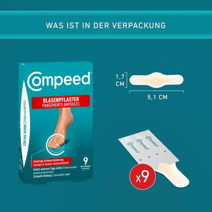 Compeed Blister Plasters for Toes - Extra Small Hydrocolloid Plasters for Toe Blisters 9 Pack