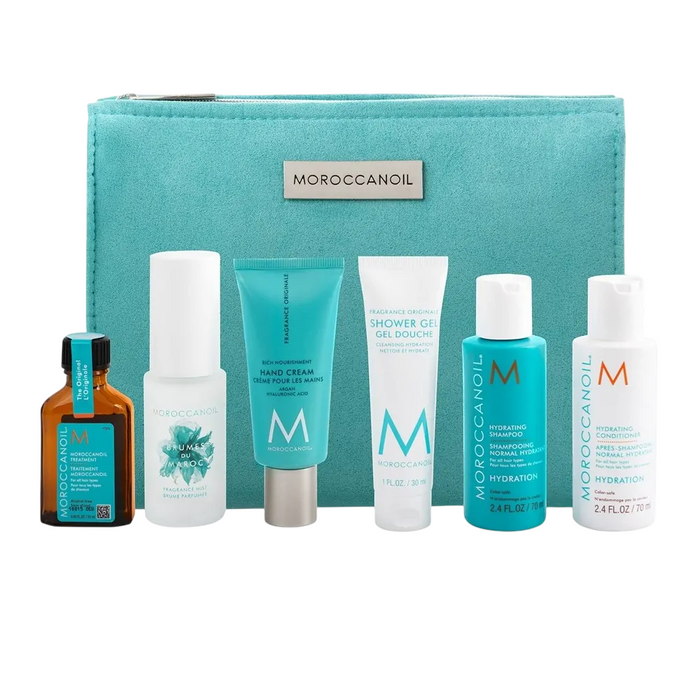 Set Moroccanoil Hydration, șampon + balsam + tratament pentru păr și produse de corp