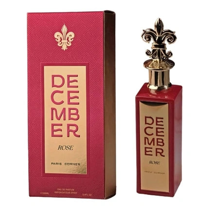 Paris Corner December Rose Eau De Parfum 100ml, sticlă roșie cu capac aurit
