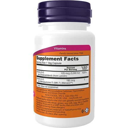 Vitamine NOW Foods Mega D-3 & MK-7, 60 Veg Capsule, D-3 5000 UI / K2 180 mcg