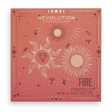 Paletă ochi Makeup Revolution Fire Palette, set de nuanțe calde, design roșu