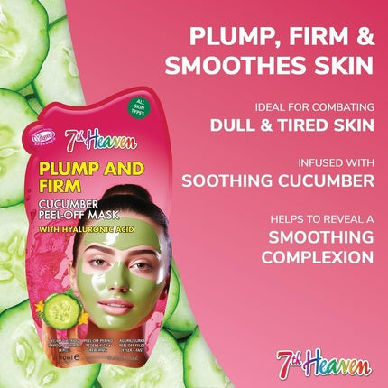 Mască de față tip peel-off, 7th Heaven, Cucumber Plump & Firm, cu Acid Hialuronic