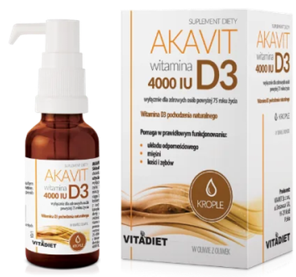 Vitadiet Akavit Vitamina D3 4000 IU, Supliment alimentar, Sticlă de 30 ml