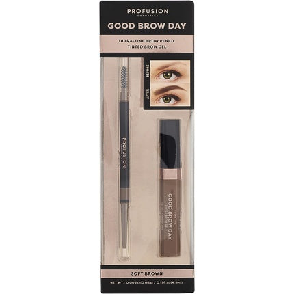 Set pentru sprancene, Profusion Cosmetics, Good Brow Day, Soft Brown