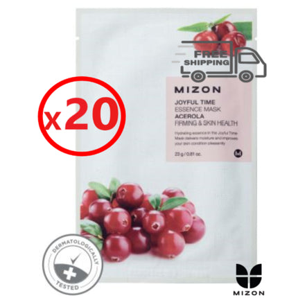 Mizon Joyful Vitamin Acerola Face Mask Sheet, Pachet 20 buc, Alb, Roșu