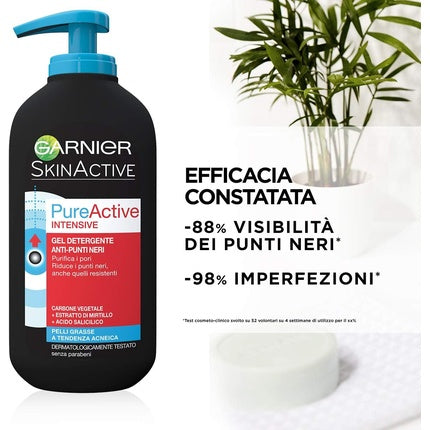 Gel Detergent Facial, Garnier PureActive Carbon, Anti-puncte negre, 200ml, Negru