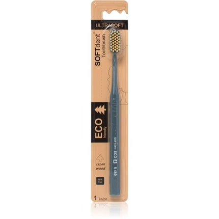 Periuță de dinți Eco Ultra Soft Softdent, lemn de cedru, gri-albastru