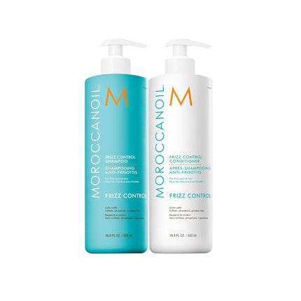 Set Shampoo și Conditioner Frizz Control, Moroccanoil, 250ml/338ml, Ambalaj Verde-Alb