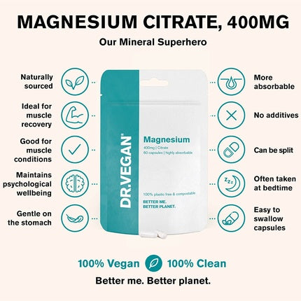 Capsule Magneziu Citrat Dr. Vegan, 400mg, 60 buc