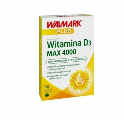 Walmark Plus, Vitamina D3 MAX 4000 IU, 60 Capsule, Culoare galbenă