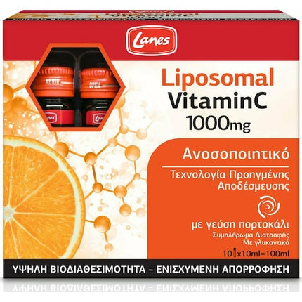 Supliment alimentar, Lanes, Liposomal Vitamin C 1000mg, cutie 10 ampule, gust portocaliu