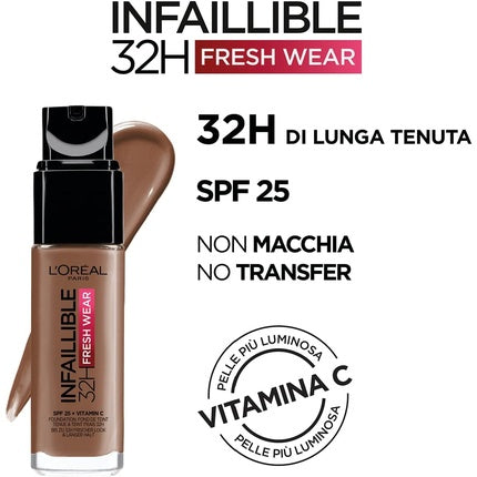 Fond de ten L'Oréal Paris Infallible 32H Fresh Wear, SPF 25 cu Vitamina C, Deep Golden 30ml