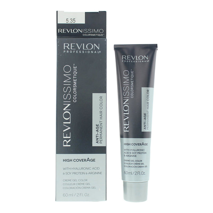 Vopsea permanentă de păr Revlon Revlonissimo Colorsmetique, nuanța 5.35 Light Amber Brown, cu acoperire ridicată, 60 ml