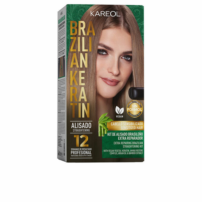 Set pentru îndreptarea părului Kareol Brazilian Keratin, extra reparare, vegan, pentru păr sensibilizat, 6 piese