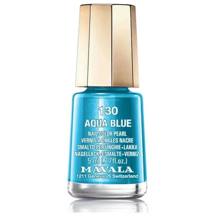 Vernis de unghii Mavala 130 Aqua Blue, 5ml, culoare albastru turcoaz, capac auriu