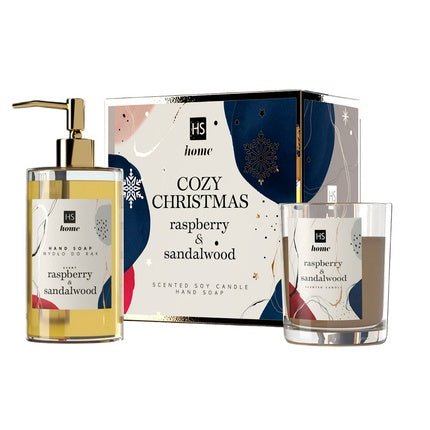 Set Cadou Hiskins Home Cozy Christmas, Sapun de Mâini și Lumânare Aromată, Raspberry & Sandalwood