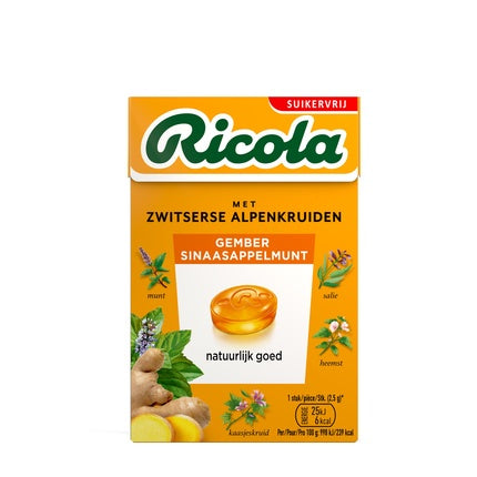 Pastile Ricola Ginger Orange Mint, Fără Zahăr, 50g