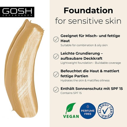 Fond de ten GOSH, Matte, SPF 15, Nuanta 012Y
