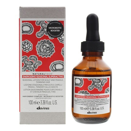 Lotion de păr pentru scalp, Davines, NaturalTech Energizing Seasonal Superactive, 100ml, ambalaj roșu cu imprimeu floral