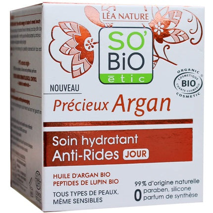 Cremă de zi, So'bio Étic, Precious Argan, alb-roșu, 50ml