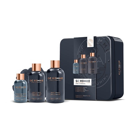 Set cadou îngrijire corp Grace Cole GC HOMME, cutie metalică neagră, arome Piper și Mandarină