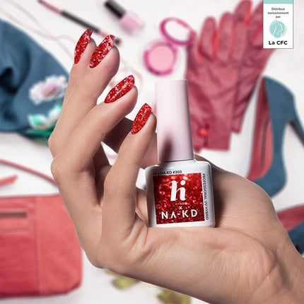Gel UV Hi Hybrid #203, 5ml, Culoare Roșie cu Glitter