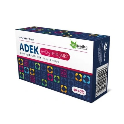 Supliment dietar ADEK+D3+E+K2Mk7, Ekamedica, 60 capsule, Vitamine A D E K