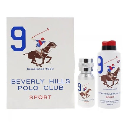 Set Cadou Parfum, Beverly Hills Polo Club Sport Men Nine, 100ml + 50ml, Alb/Albastru