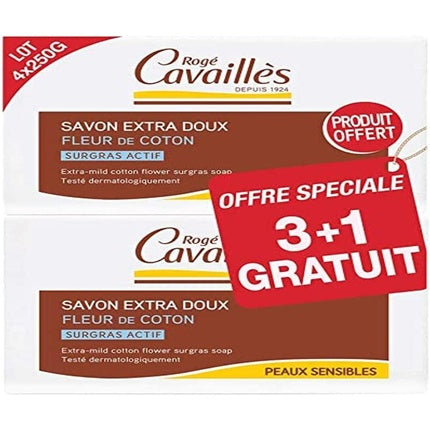 Săpun Rogé Cavaillès Extra-Mild Superfatted Soap Cotton Flower, 250g (Pack de 4) pentru piele sensibilă