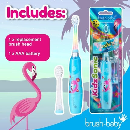 Periuță electrică copii, Brush-Baby KidzSonic, lumini disco, flamingo