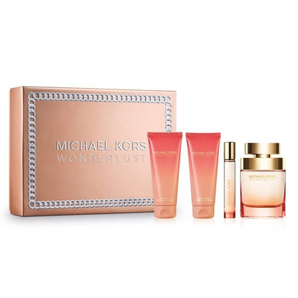 Set Parfum Michael Kors Wonderlust, Femei, 4 piese (100ml ED + 2x50ml Corp + 3.5ml EDT), Cutie roz aurie