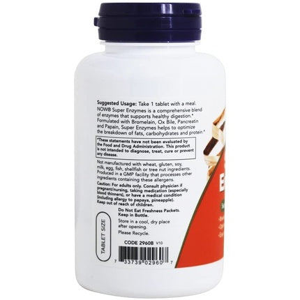 Supliment Enzime Now Foods, Super Enzymes, 90 Tablete, alb