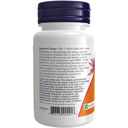 Supliment Alimentar Now Foods Methyl Folate 1000mcg Metabolic Activ, 90 Tablete