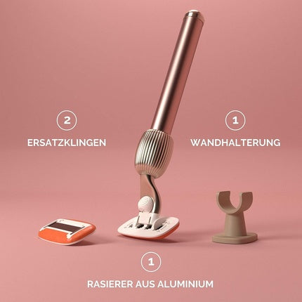 Fler The Razor Starter Set - Răzătoare pentru femei cu lame de schimb și suport, roz blush