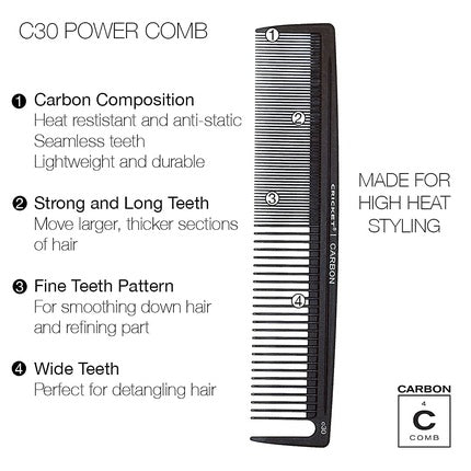 Pieptene de styling profesional, Cricket C30, din carbon, anti-static, rezistent la căldură
