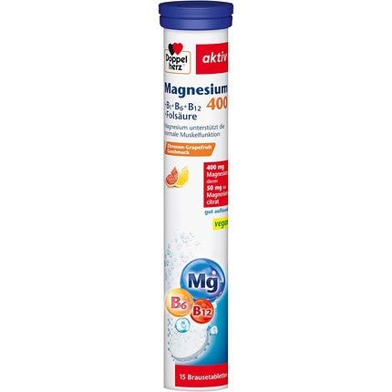 Tablete efervescente Doppelherz Magnesium 400 Bcomplex, gust pepene galben, 15 buc