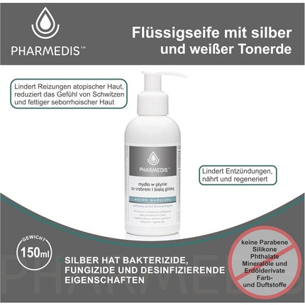 Săpun lichid Pharmedis cu Argilă de Argint și Alb, 150ml
