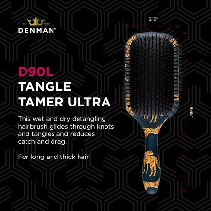 Perie de păr Denman D90L Tangle Tamer Ultra, Tiger Print (negru și auriu)